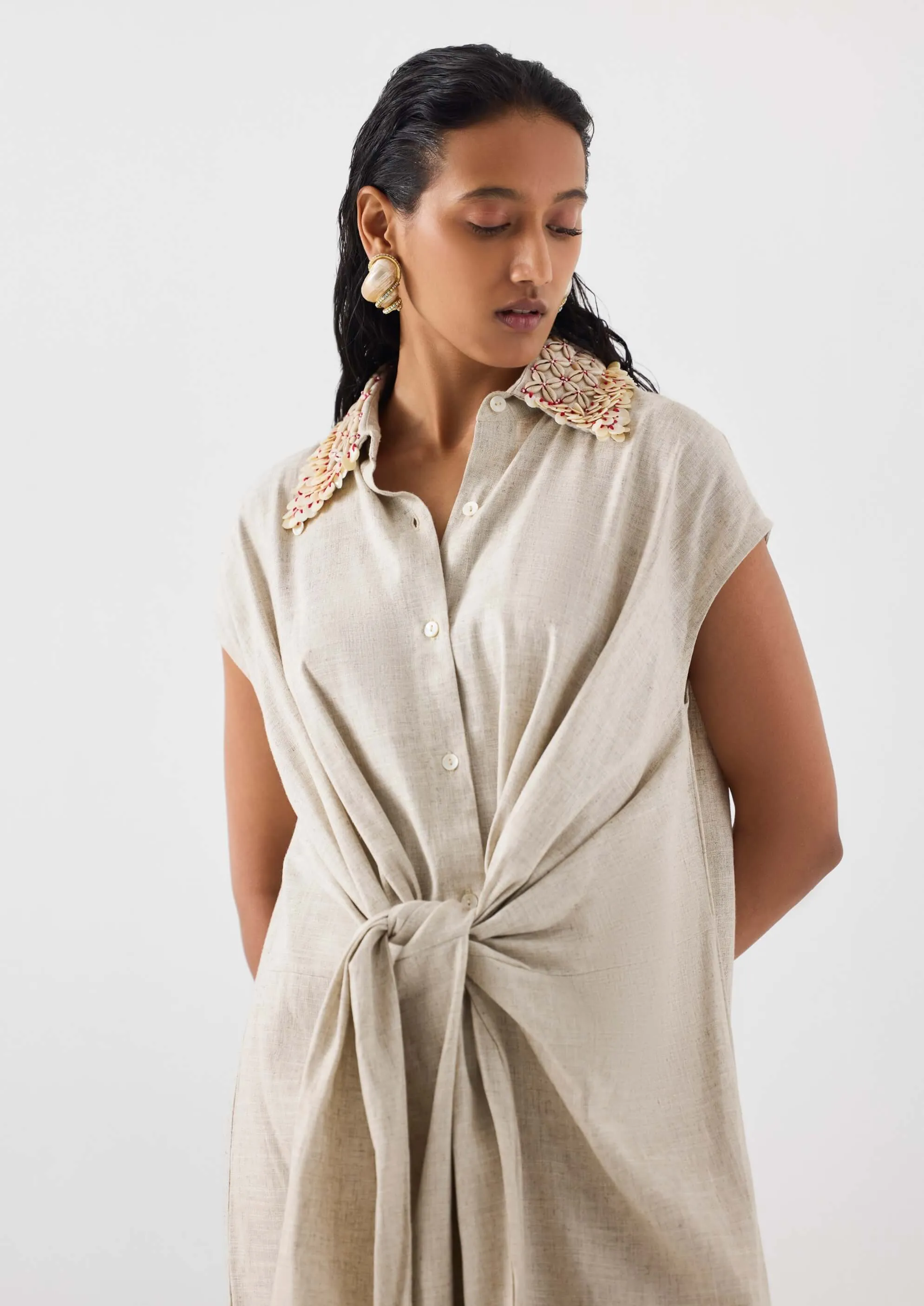 Palm island knot linen dress