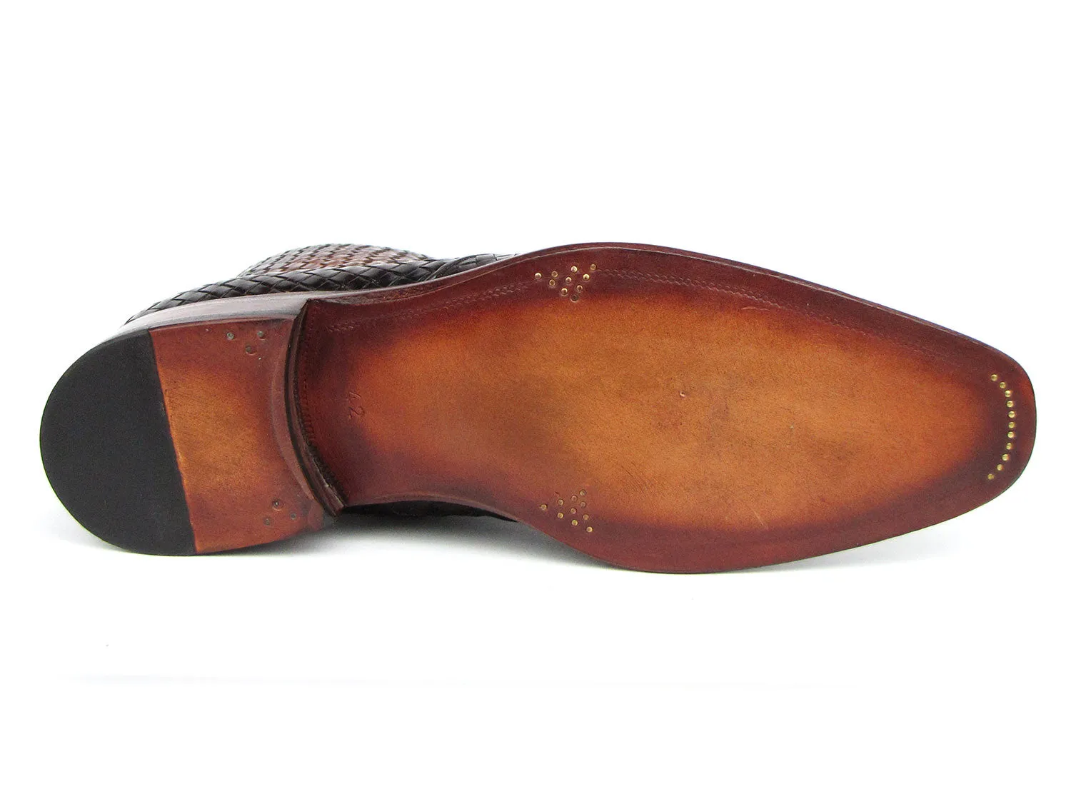 Paul Parkman Brown Burnished Woven Leather Zipper Boots