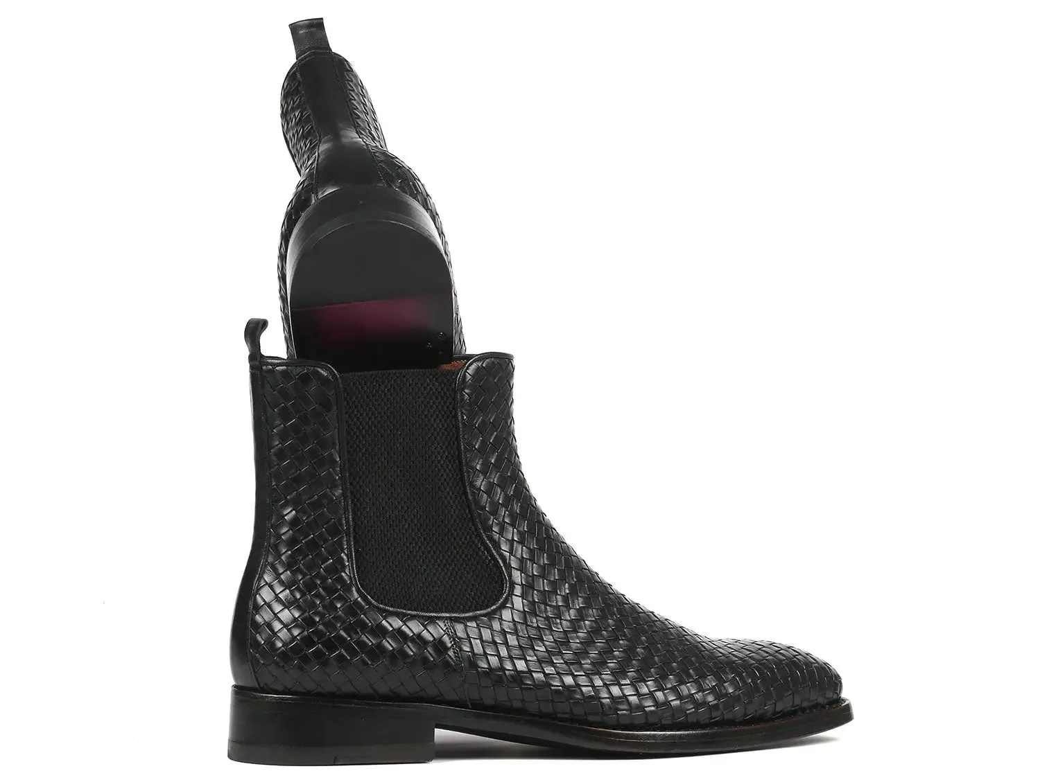 Paul Parkman Men's Woven Leather Chelsea Boots in Black