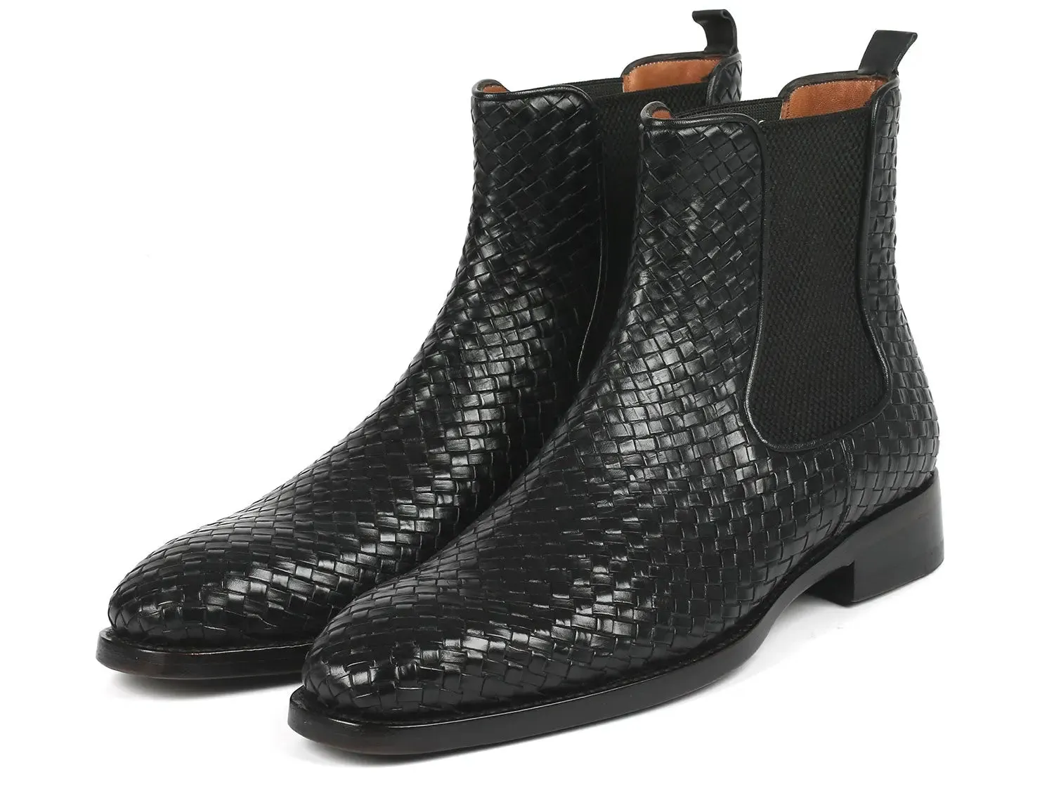 Paul Parkman Men's Woven Leather Chelsea Boots in Black