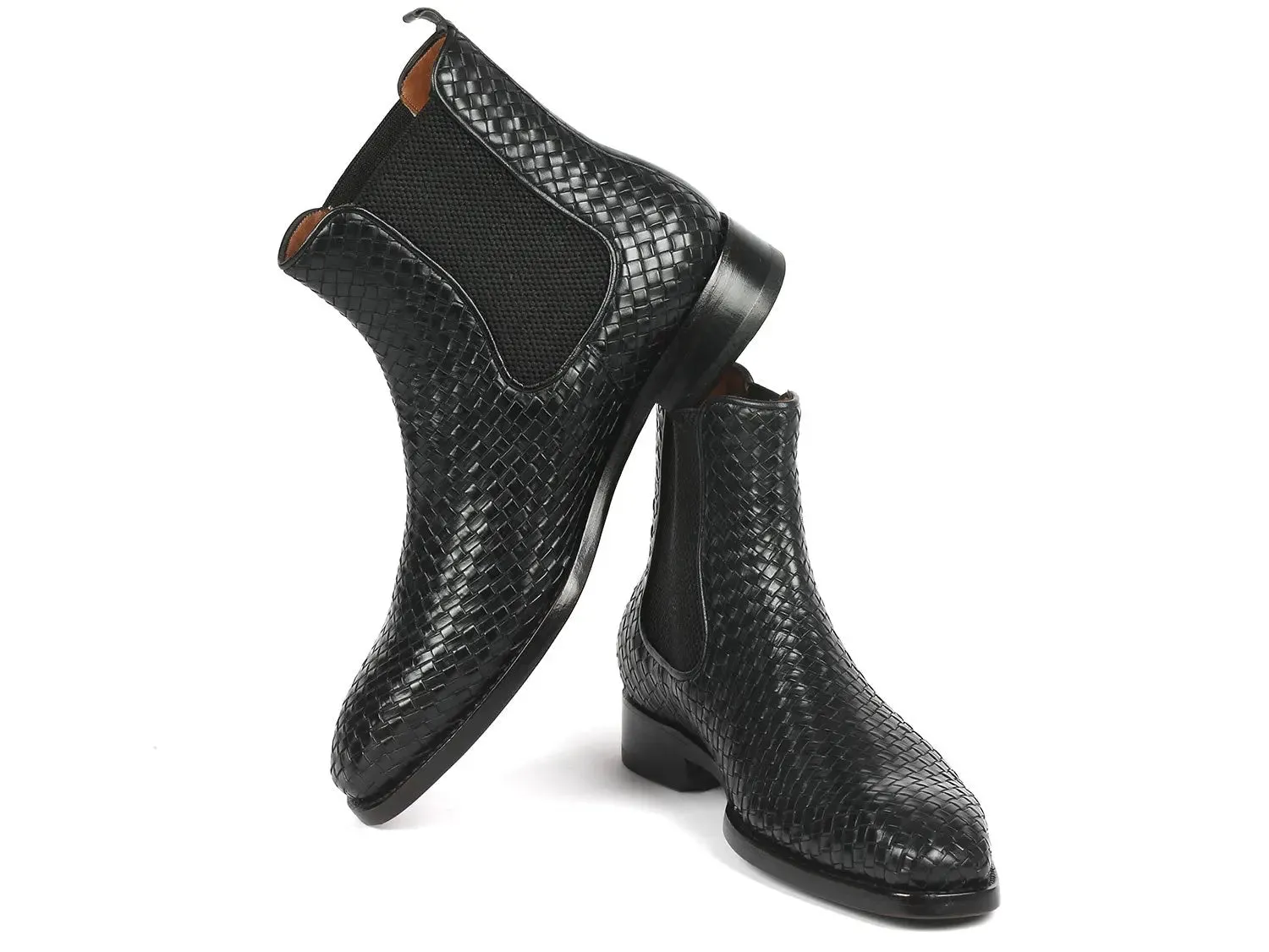 Paul Parkman Men's Woven Leather Chelsea Boots in Black