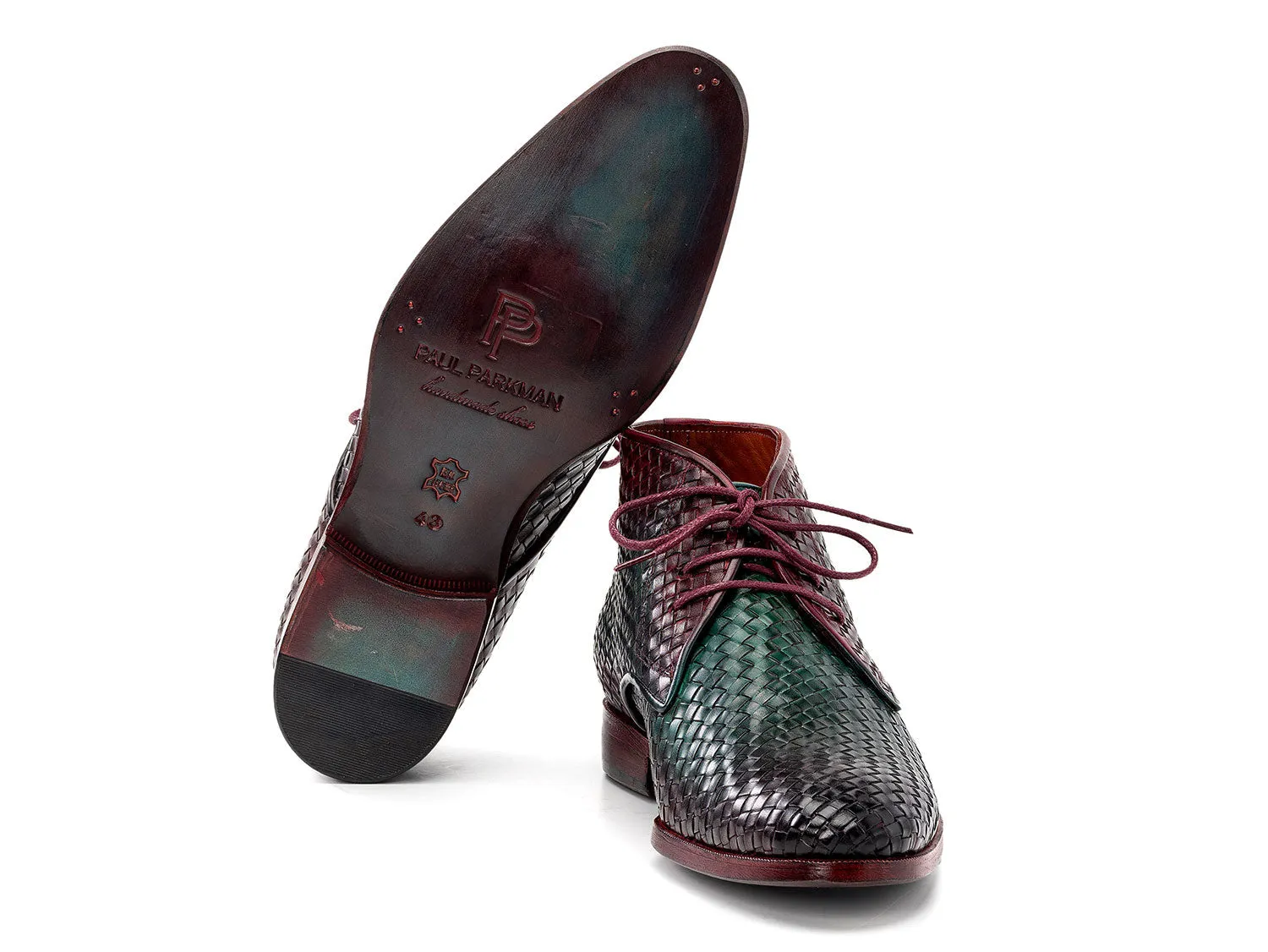 Paul Parkman Men's Woven Leather Chukka Boots in Green & Purple