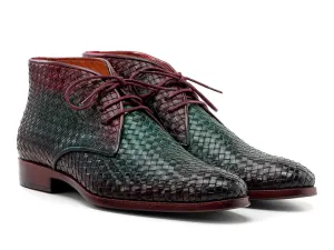 Paul Parkman Men's Woven Leather Chukka Boots in Green & Purple