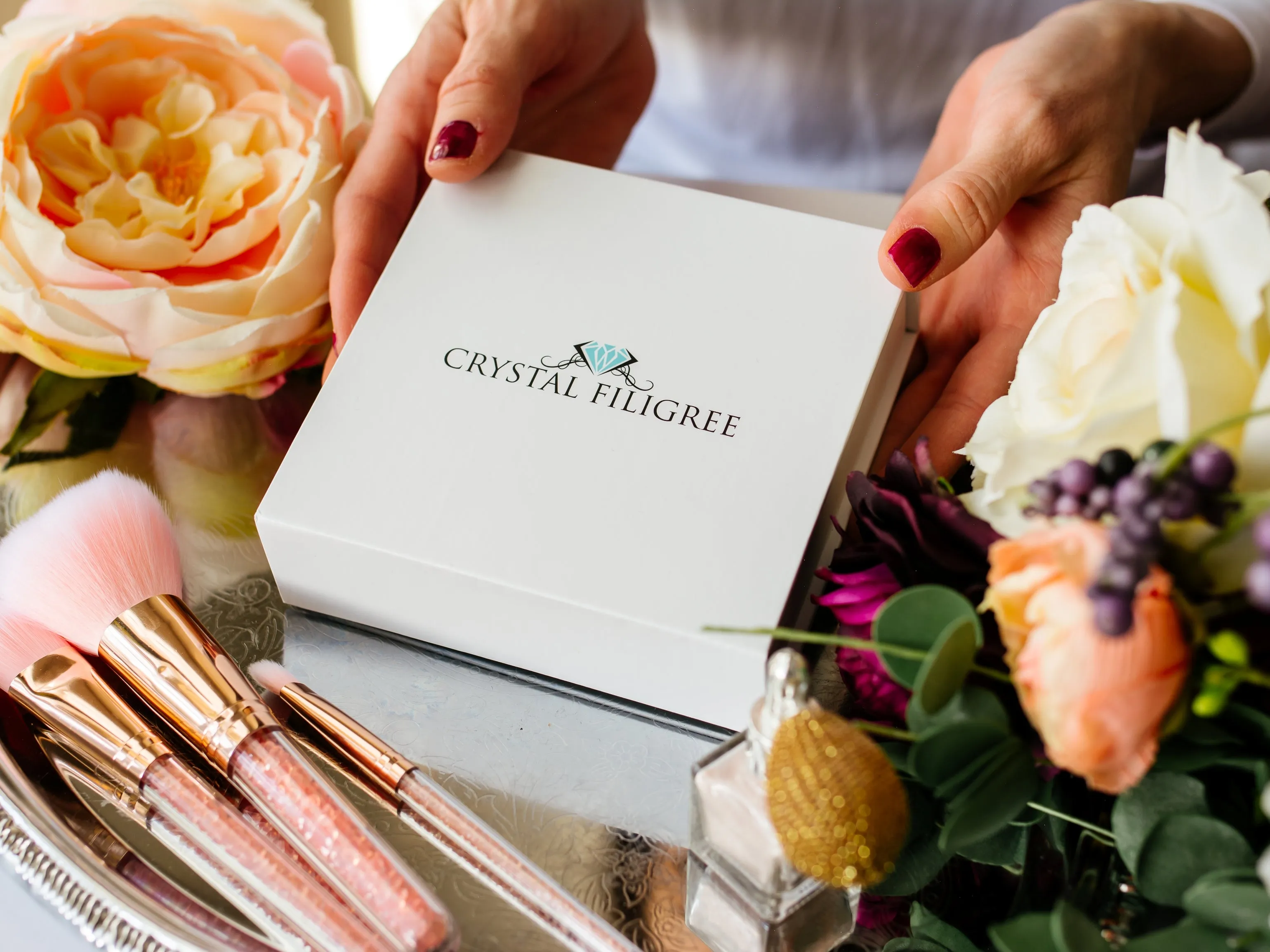 Personalized Compact Mirror in Silver with Gift Box and Card