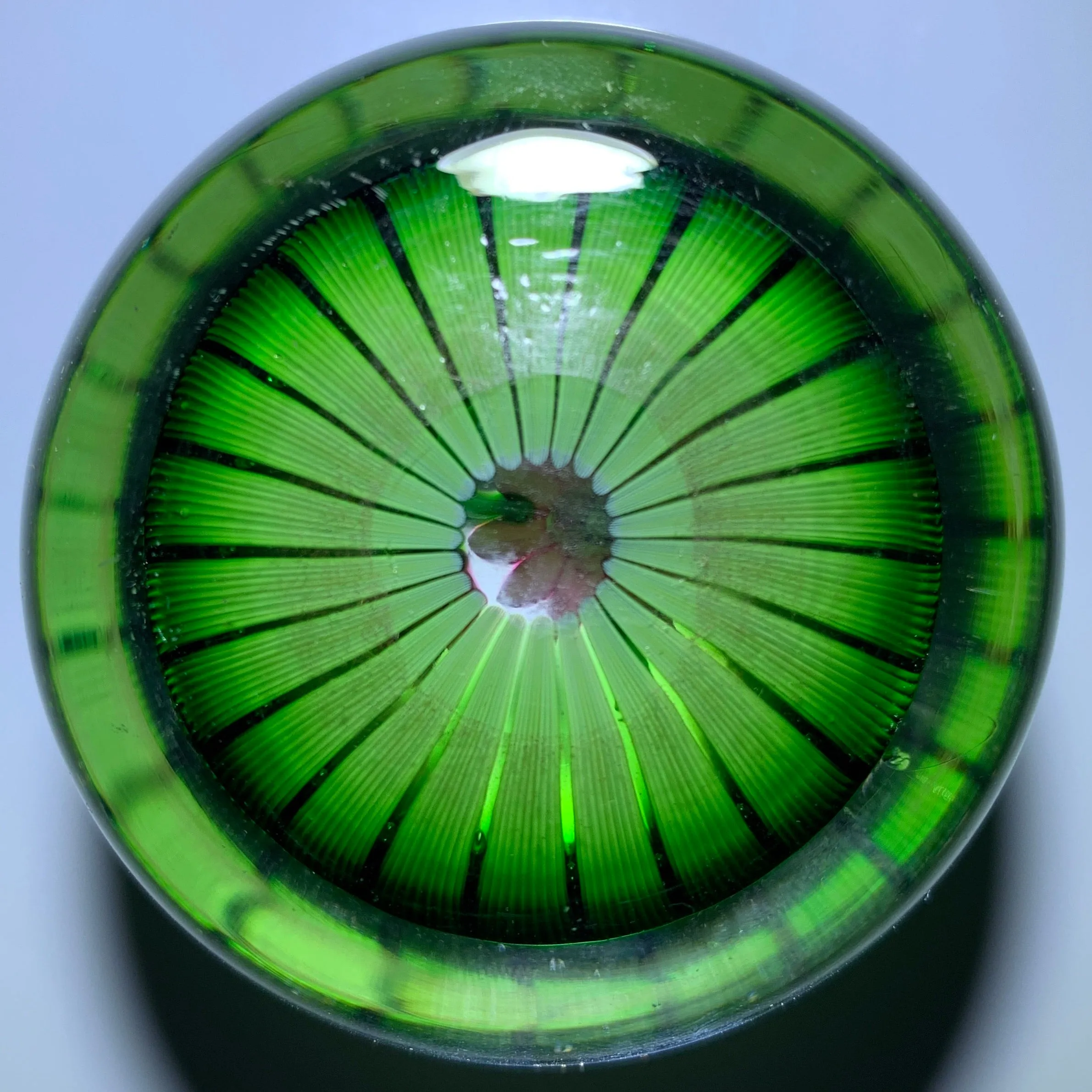 Perthshire Paperweights 1978F Flamework Pink Clematis in Green Stave Basket