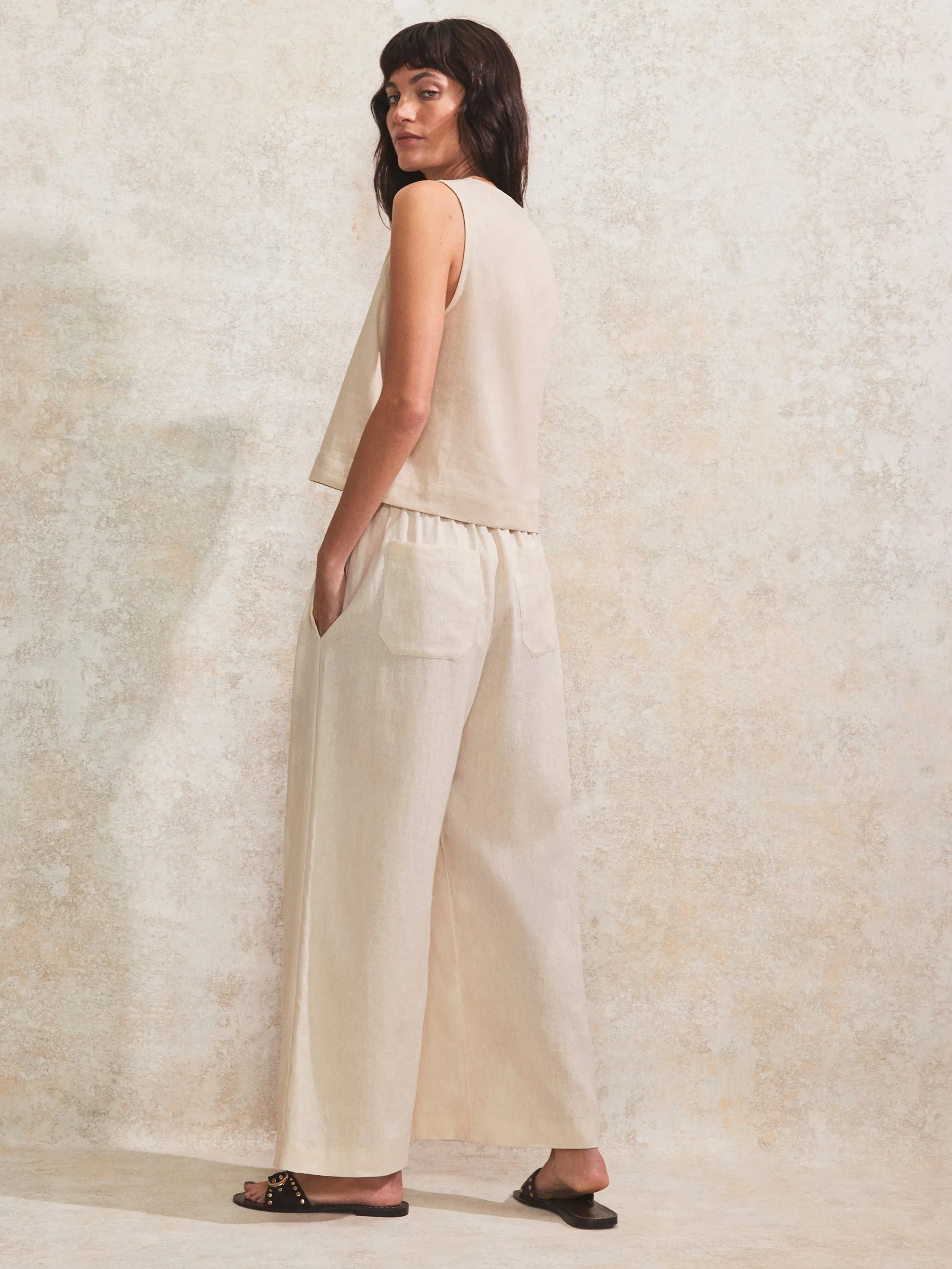Petite Ecru Linen-Blend Trousers