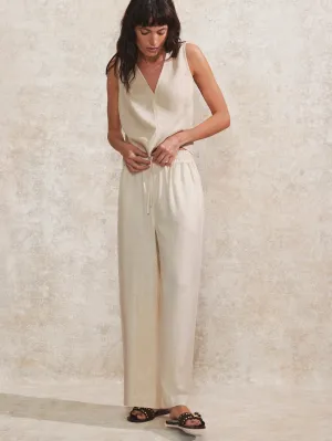 Petite Ecru Linen-Blend Trousers