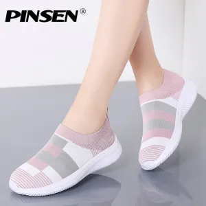 PINSEN 2020 New Fashion Sneakers Women Shoes Breathable Mesh Slip-on Flat Shoes Women Plus Size Loafers Shoes zapatillas mujer