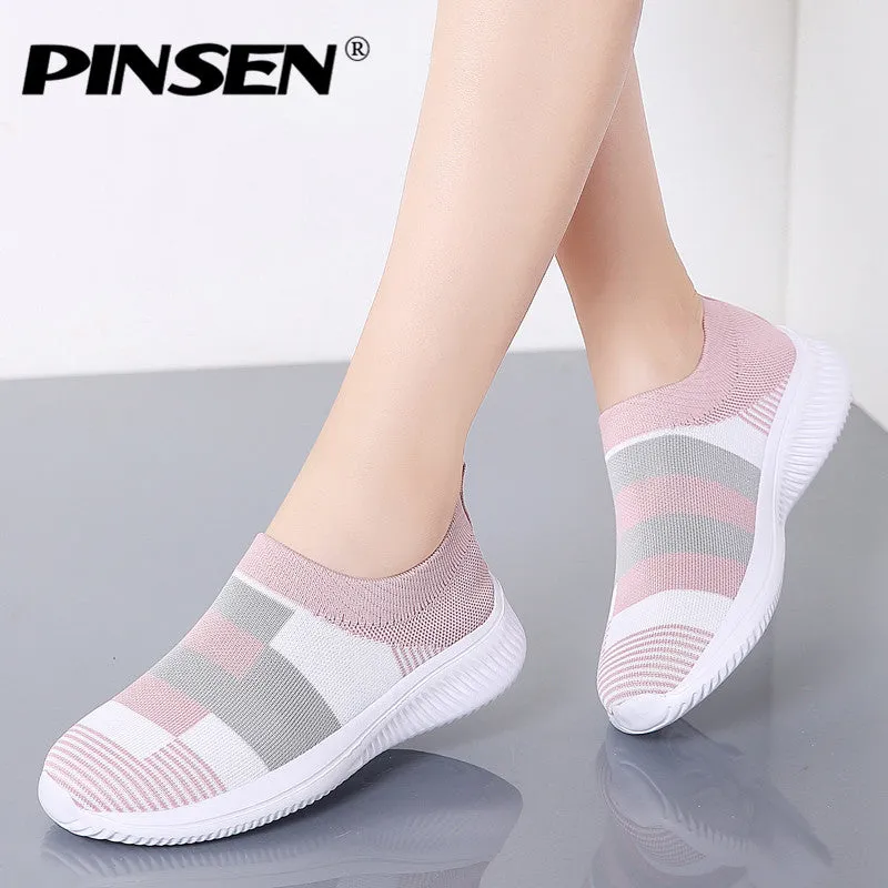PINSEN 2020 New Fashion Sneakers Women Shoes Breathable Mesh Slip-on Flat Shoes Women Plus Size Loafers Shoes zapatillas mujer