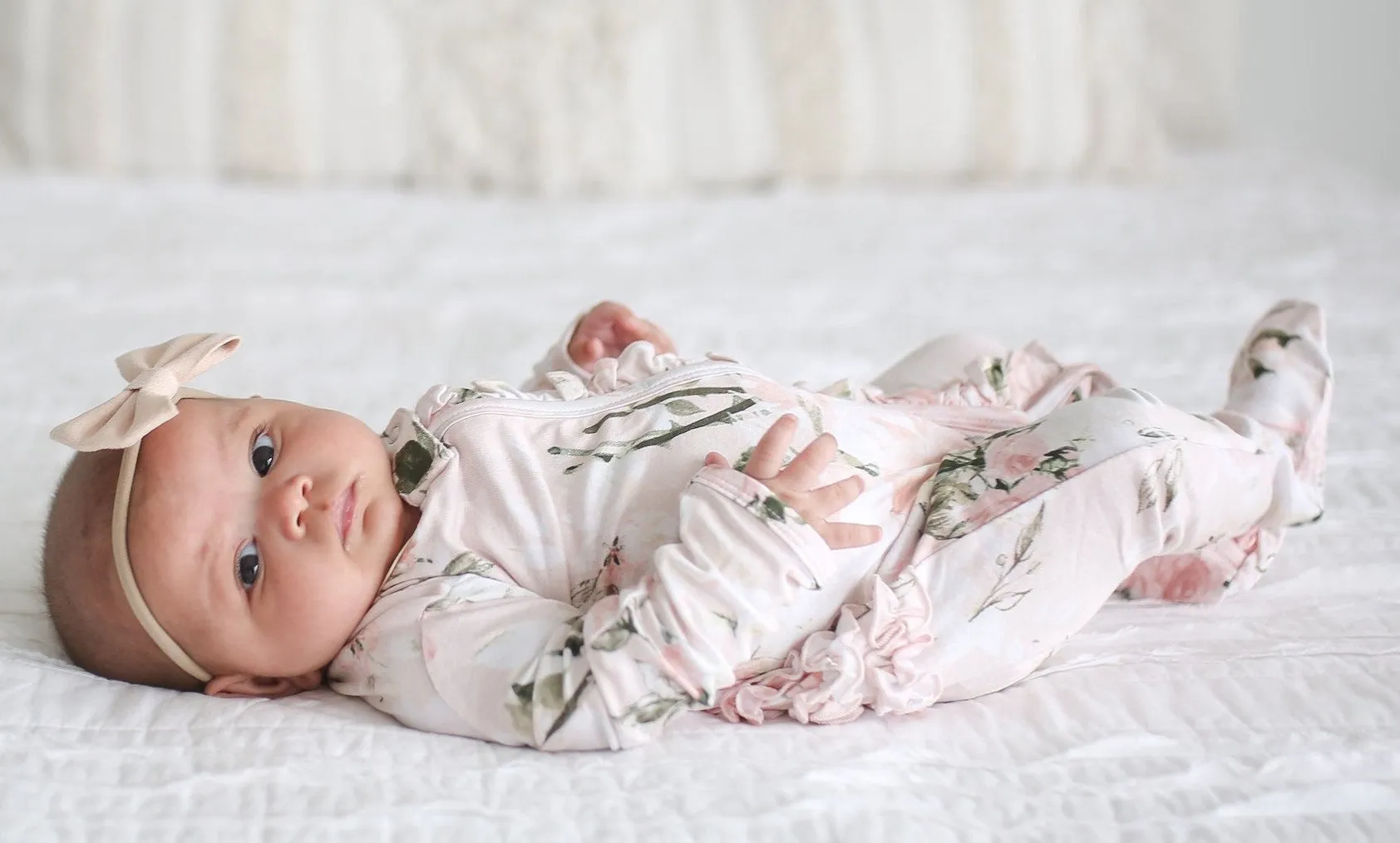 Posh Peanut Vintage Pink Rose Ruffled Zippered Footie