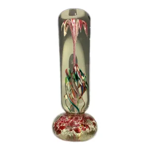 Possibly Unique Ed Rithner Tall Obelisk Mottled Red Frit Flower Sculpture