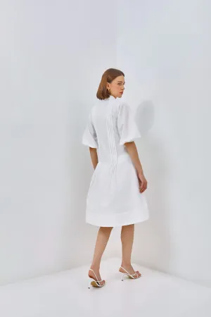 Puff Sleeves Pleat Shirtdress