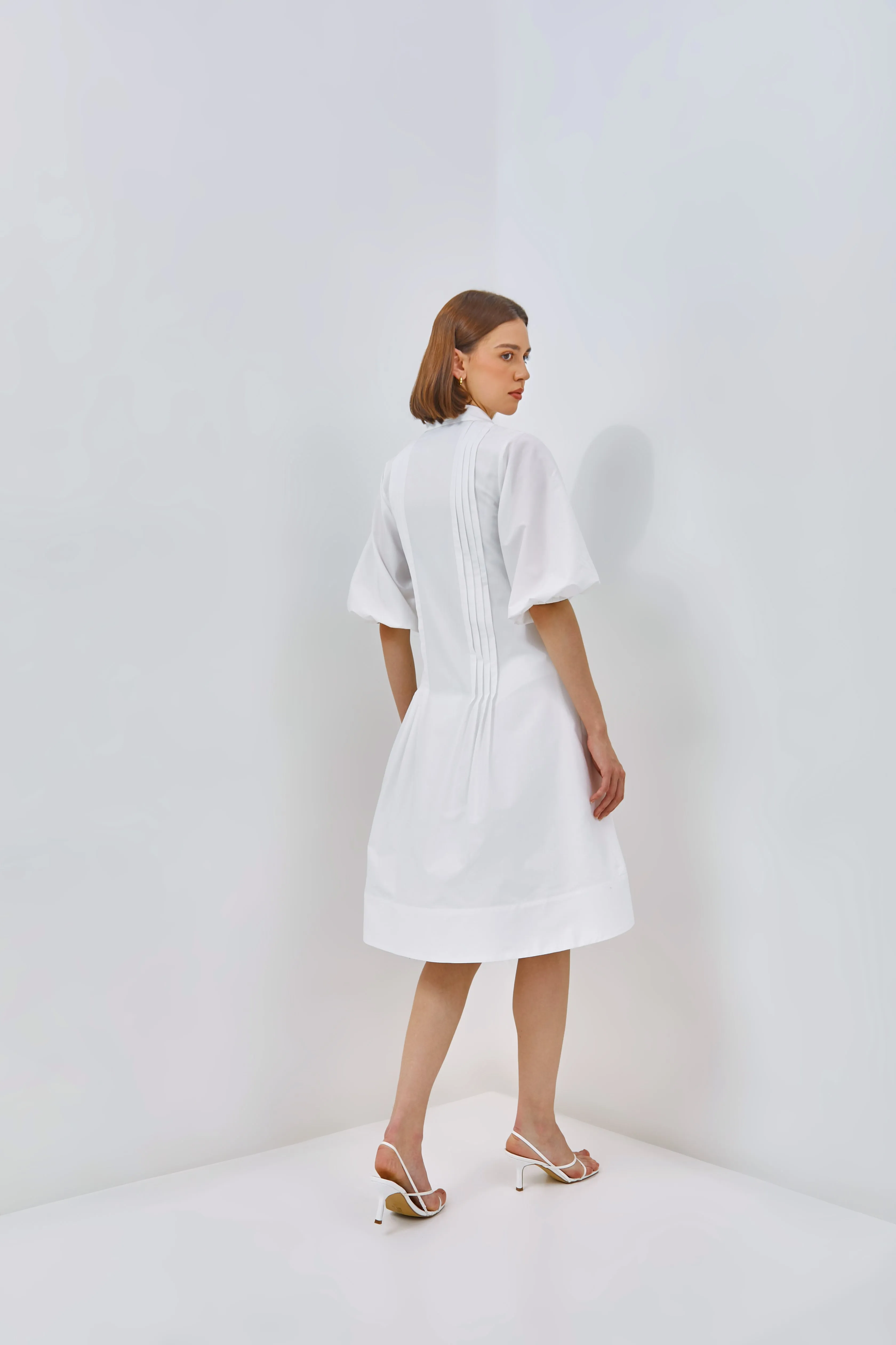 Puff Sleeves Pleat Shirtdress