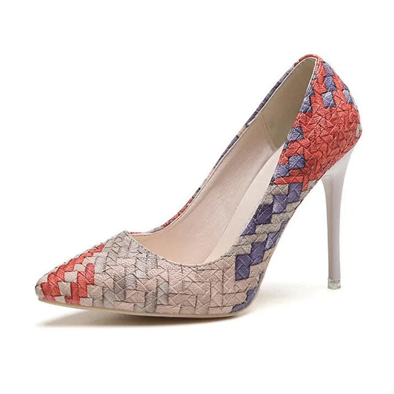 Pumps Woman Shoes national wind retro plaid heels pointed fine with single shoes women Asakuchi career