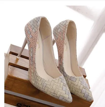 Pumps Woman Shoes national wind retro plaid heels pointed fine with single shoes women Asakuchi career
