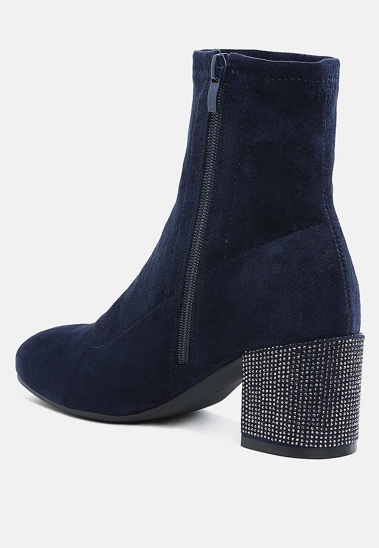 Rhinestones Embellished Block Heel Boots By RAG
