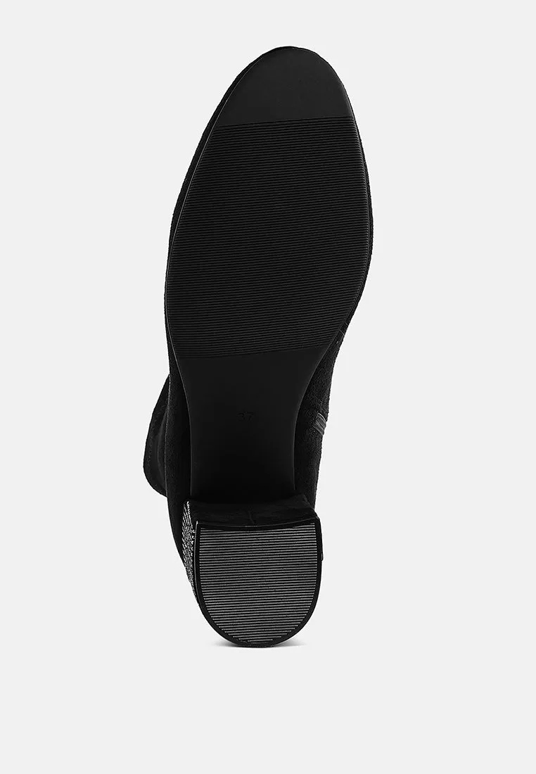Rhinestones Embellished Block Heel Boots By RAG