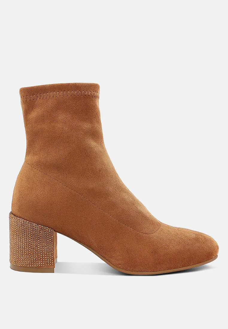 Rhinestones Embellished Block Heel Boots By RAG