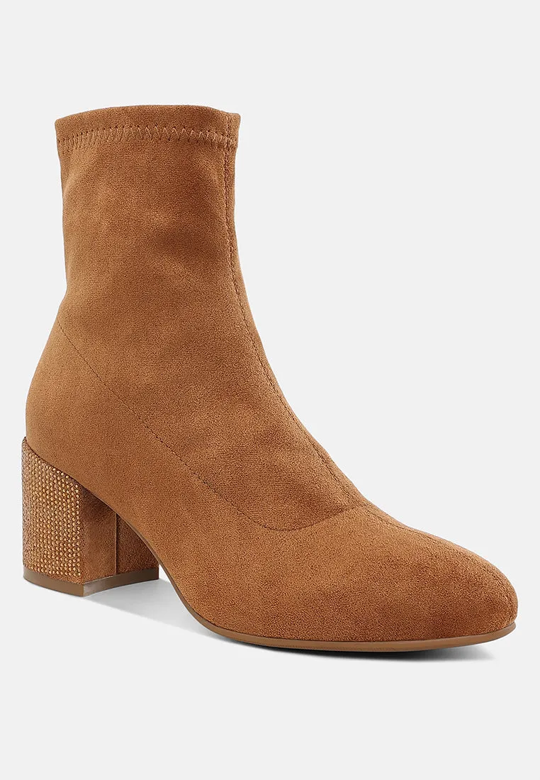 Rhinestones Embellished Block Heel Boots By RAG