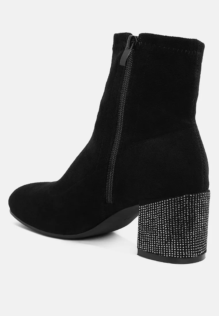 Rhinestones Embellished Block Heel Boots By RAG