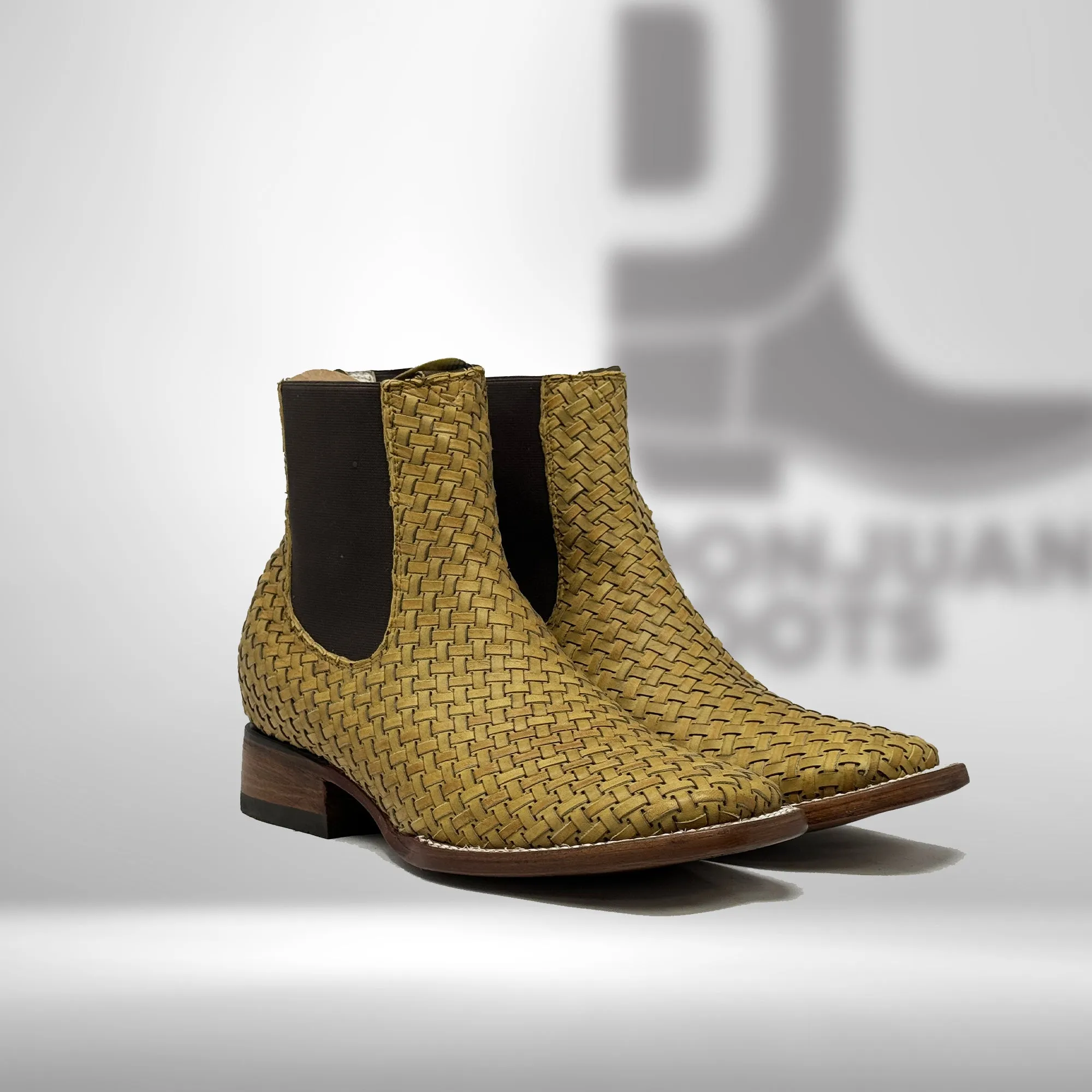 Saddle Tan Basket Weave Chelsea Boots H Toe
