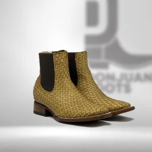 Saddle Tan Basket Weave Chelsea Boots H Toe