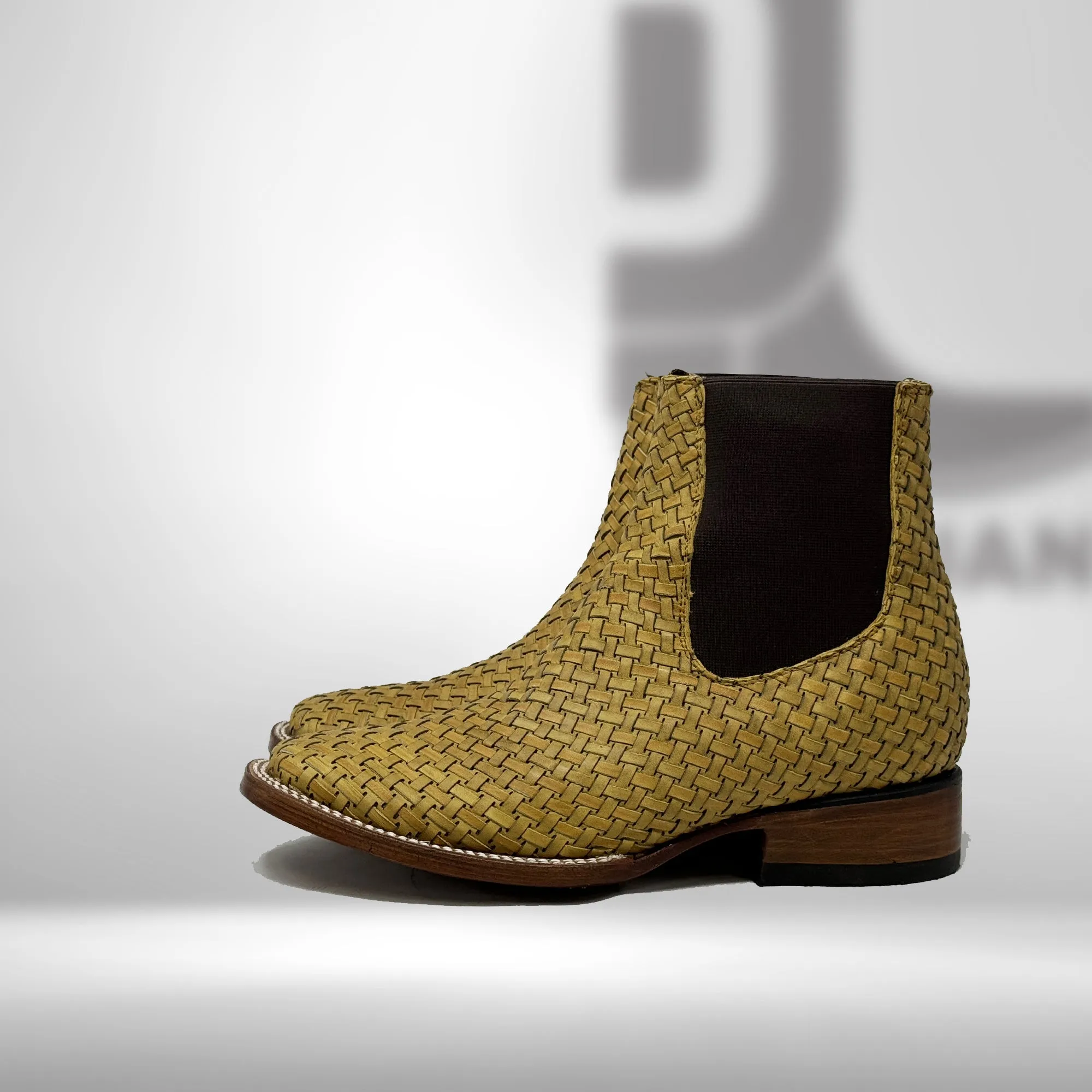 Saddle Tan Basket Weave Chelsea Boots H Toe