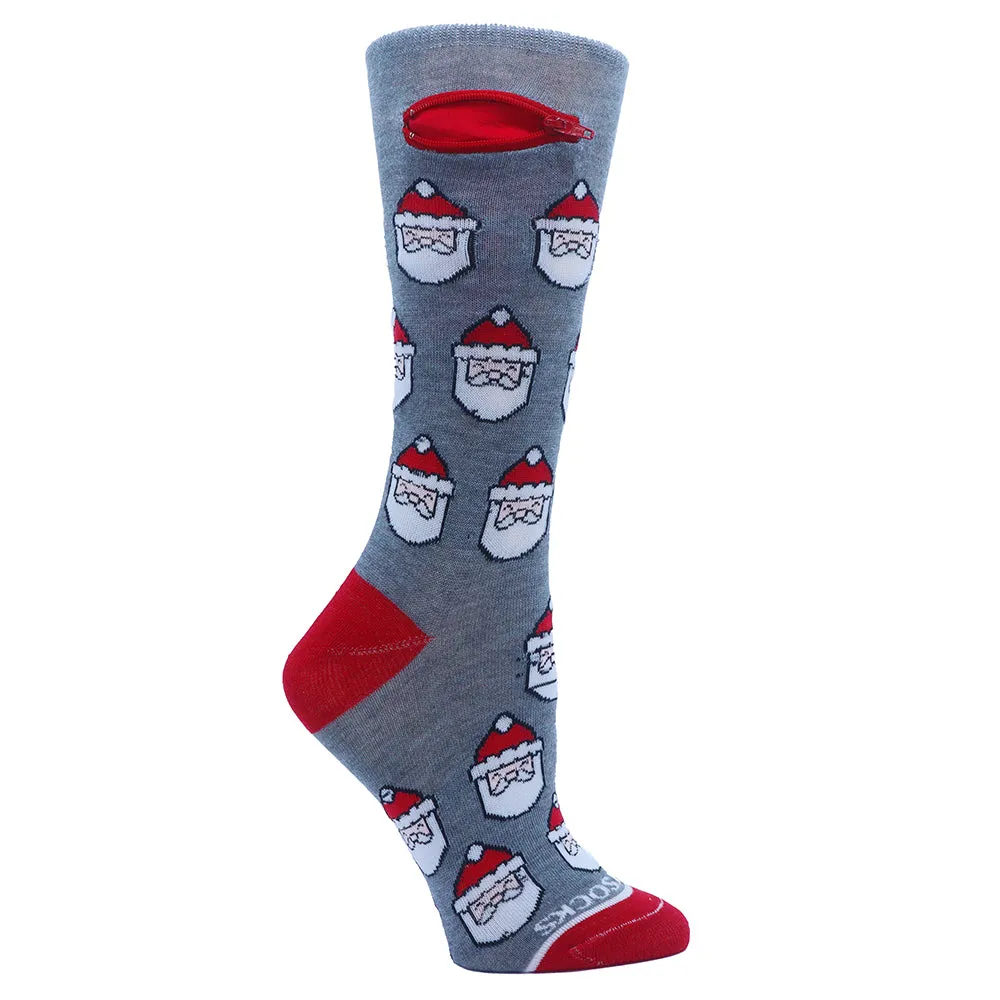 Santa on Grey Pocket Socks® , Womens, One Size