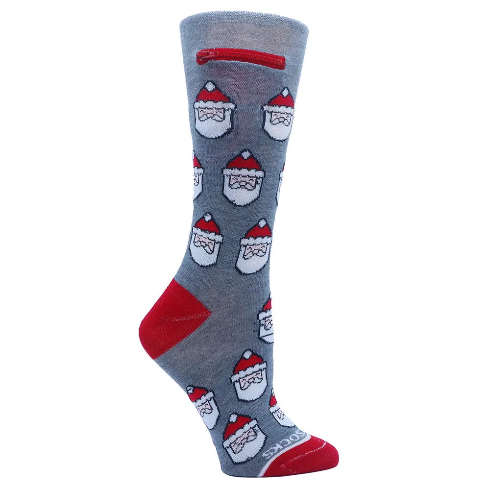 Santa on Grey Pocket Socks® , Womens, One Size