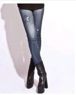 seamless printing stretch imitation jeans leggings 14 colors Denim Legging