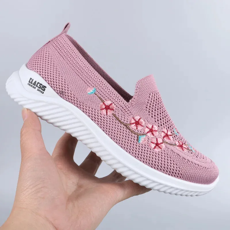 Shoes Women Sneakers Mesh Breathable Floral Comfort Mother Soft Solid Color Fashion Female Footwear Lightweight Shoes for Women
