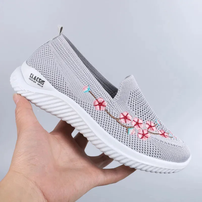 Shoes Women Sneakers Mesh Breathable Floral Comfort Mother Soft Solid Color Fashion Female Footwear Lightweight Shoes for Women