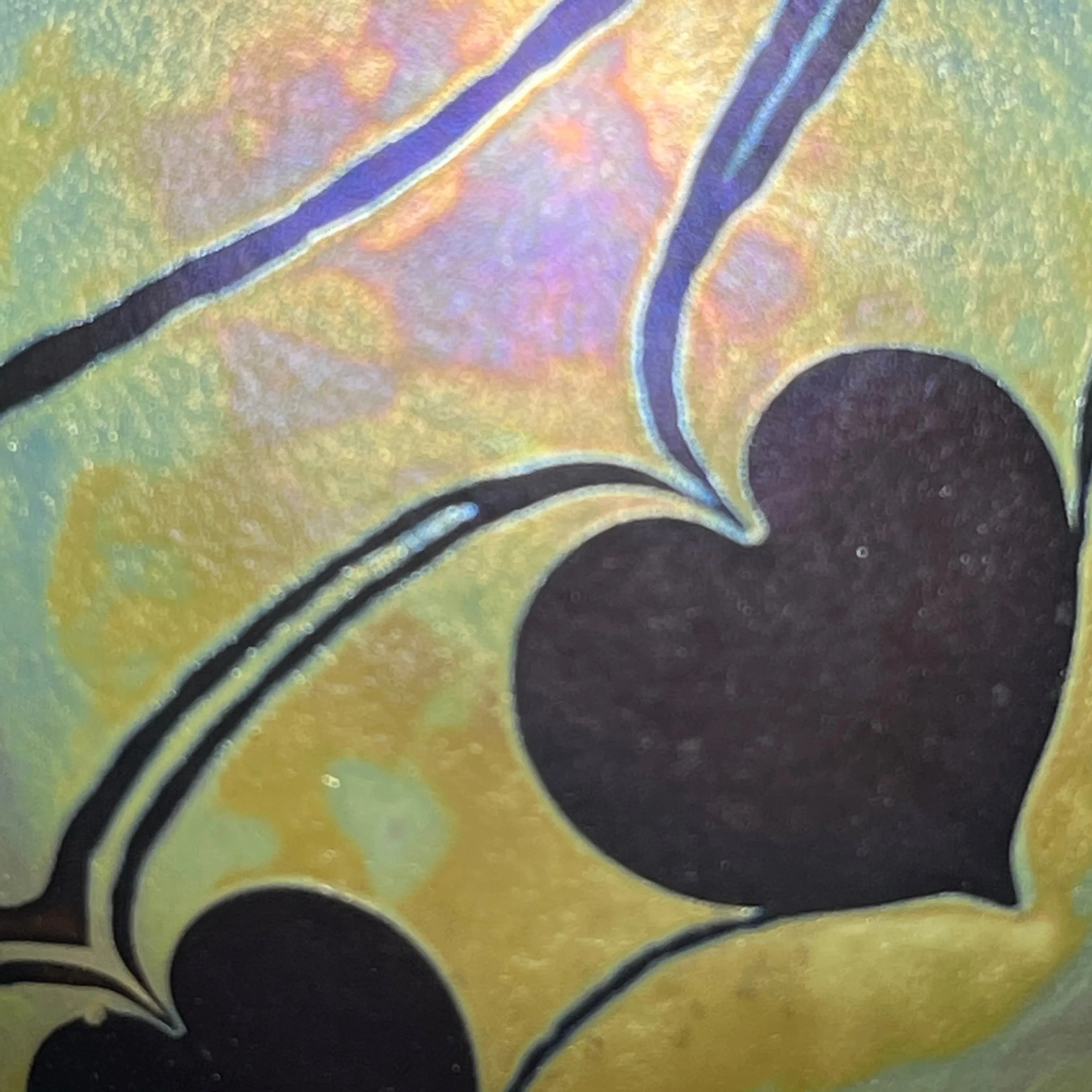 Signed Robert Eickholt 1982 Iridescent Gold with Torchwork Hanging Hearts Surface Decoration
