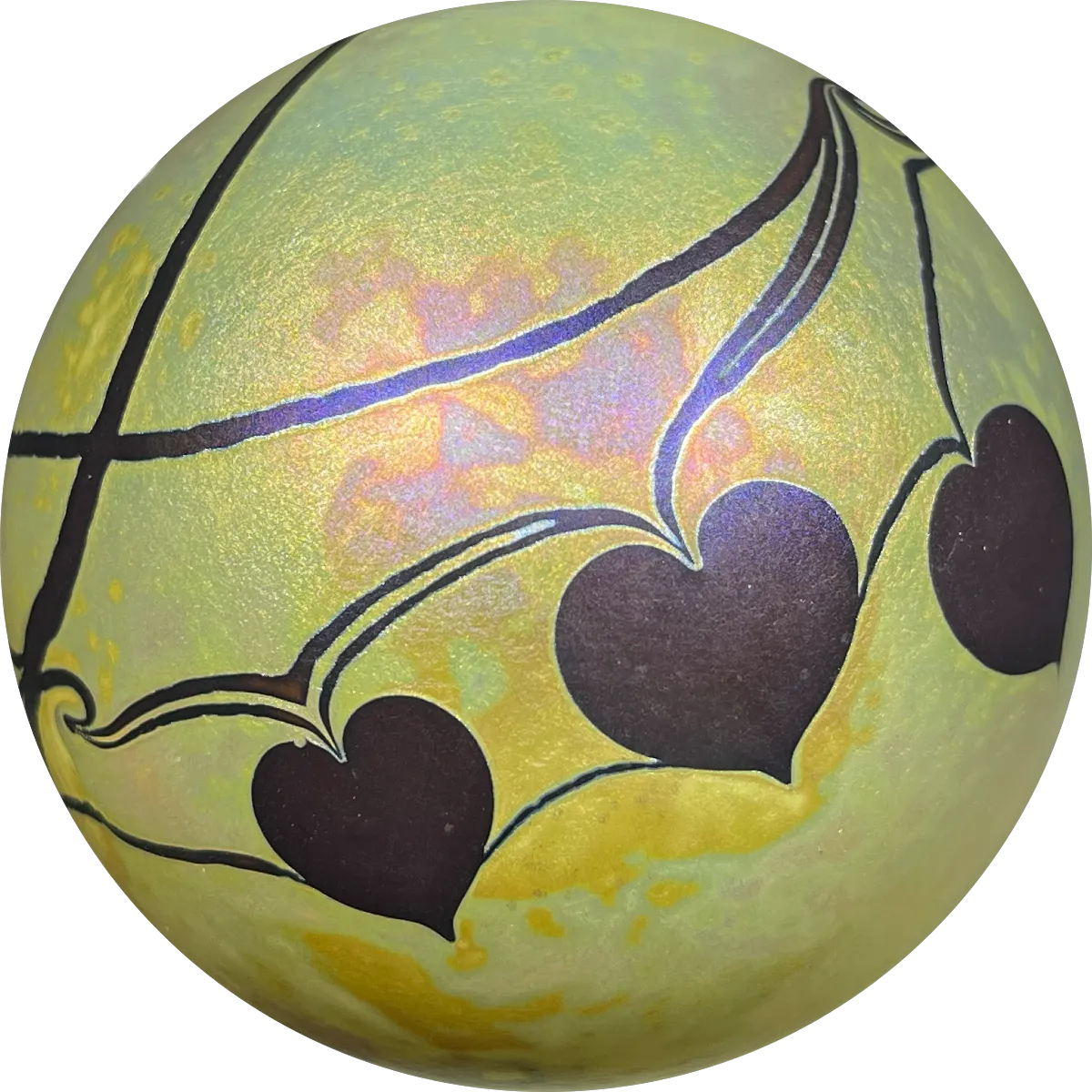 Signed Robert Eickholt 1982 Iridescent Gold with Torchwork Hanging Hearts Surface Decoration