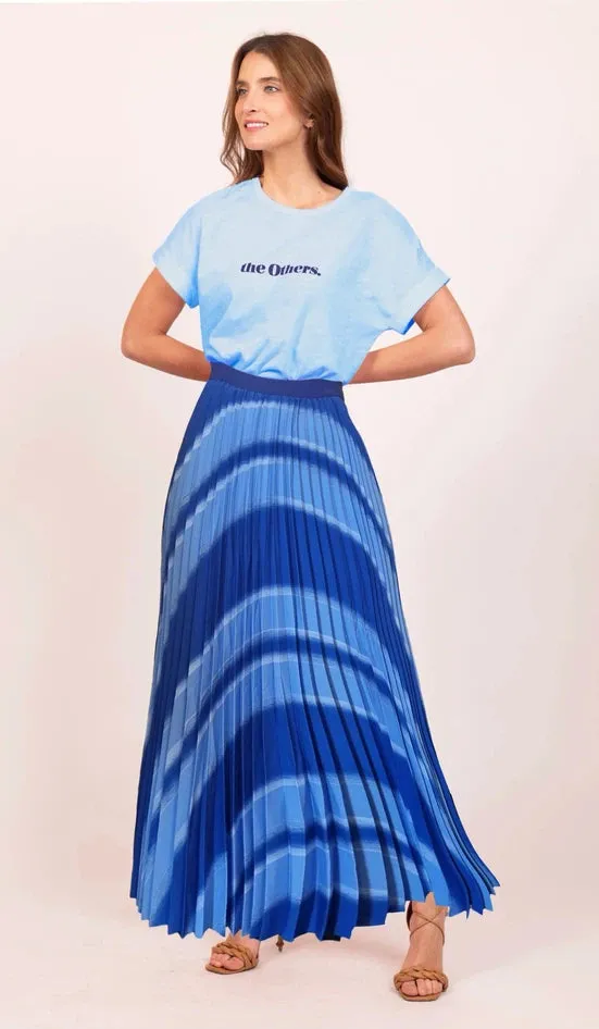 Simone Pleat Maxi Skirt - Blue Starburst Stripe