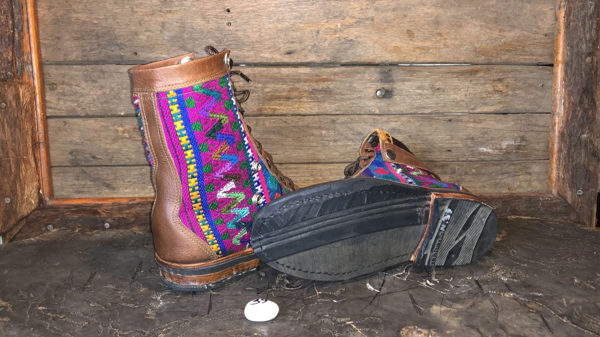 Size 39 Gypsy Boots - Yellow Stripe and Pink