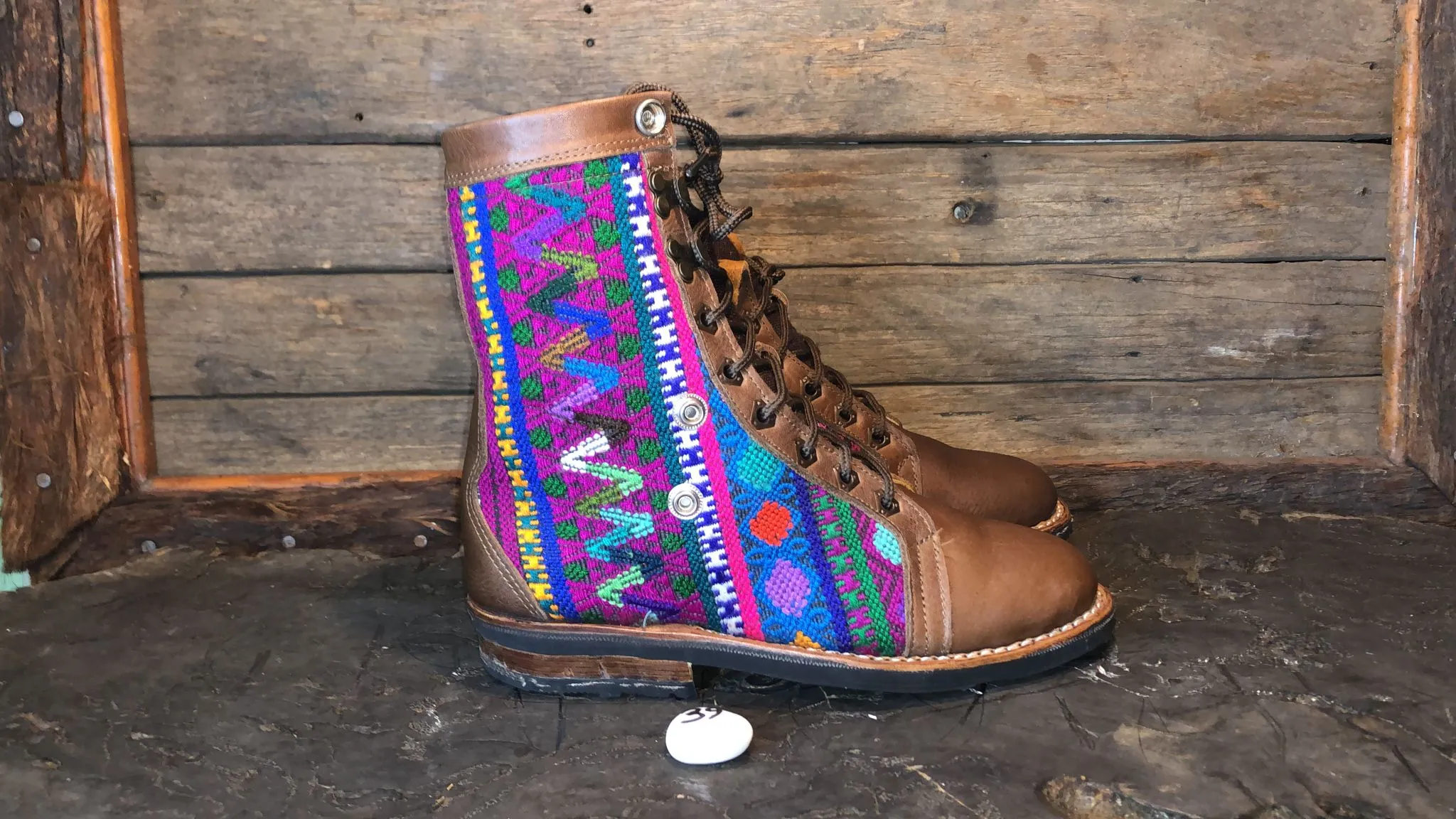 Size 39 Gypsy Boots - Yellow Stripe and Pink
