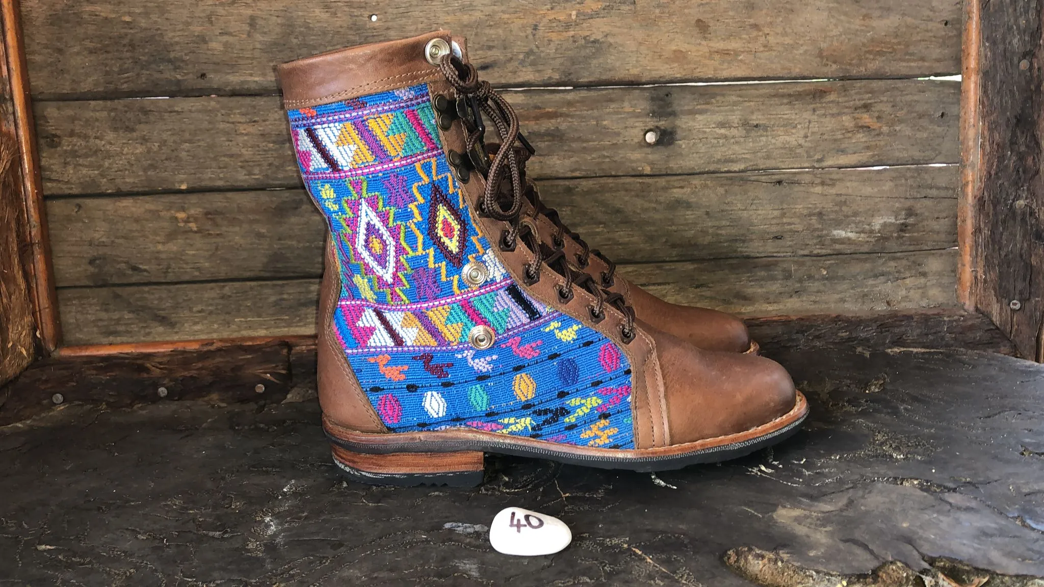 Size 40 Gypsy Boots - Aztec on Sky Blue