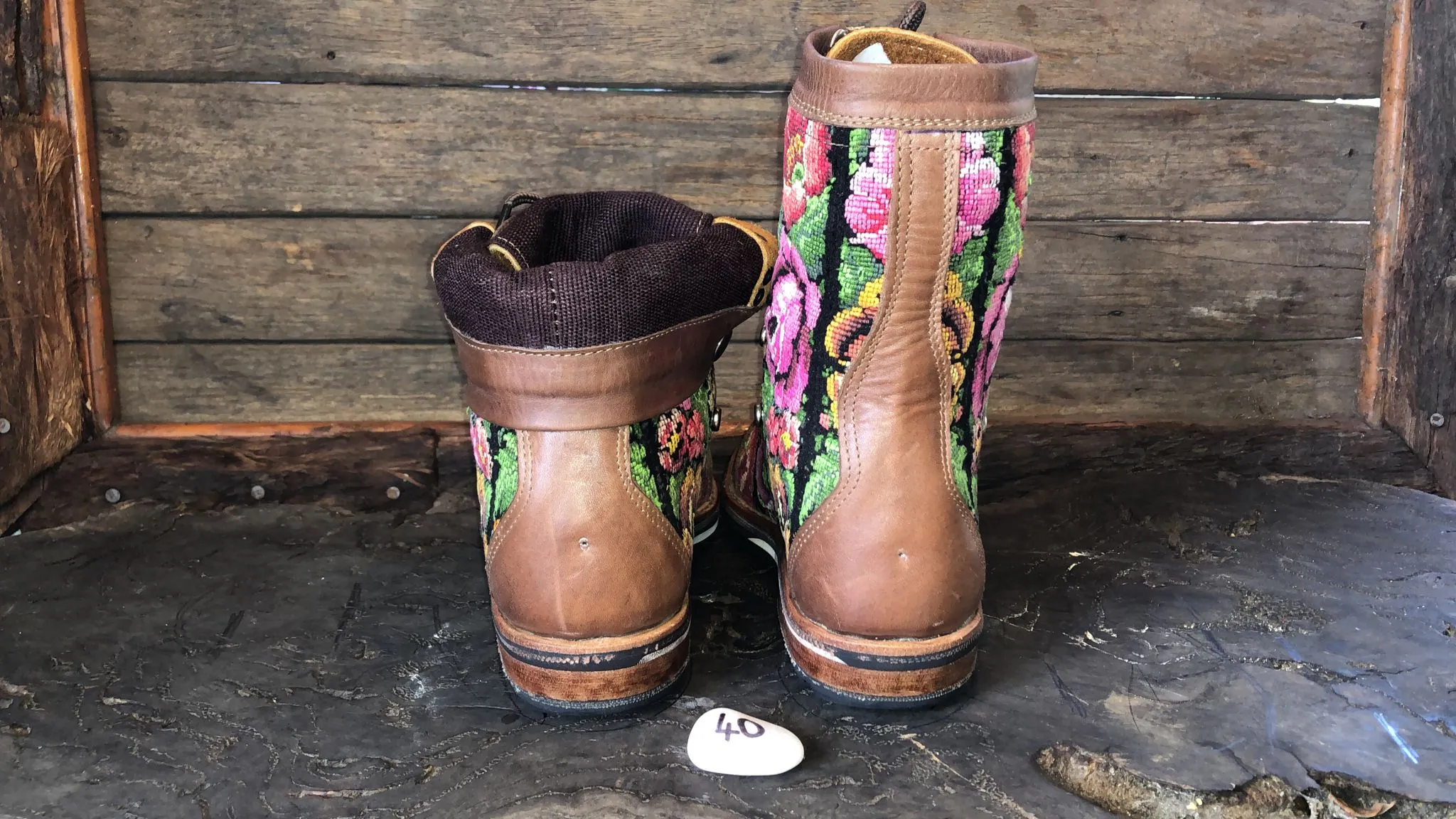 Size 40 Gypsy Boots - Rose Garden with Black Stripes