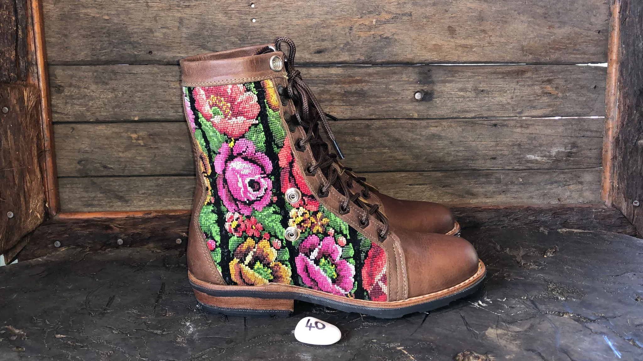 Size 40 Gypsy Boots - Rose Garden with Black Stripes
