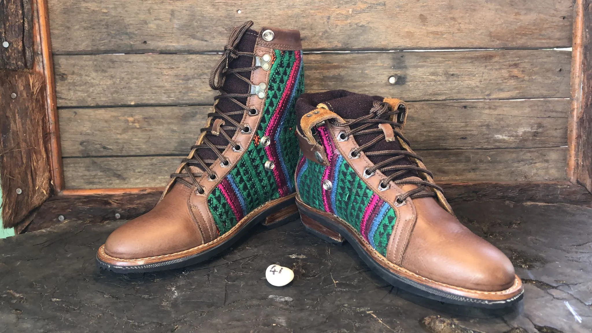 Size 41 Gypsy Boots - Pink Stripe on Green