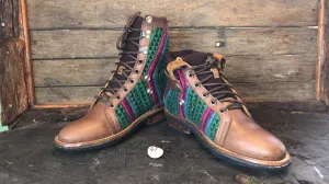 Size 41 Gypsy Boots - Pink Stripe on Green