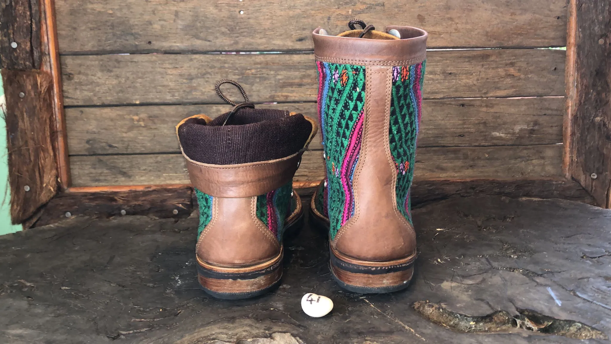 Size 41 Gypsy Boots - Pink Stripe on Green