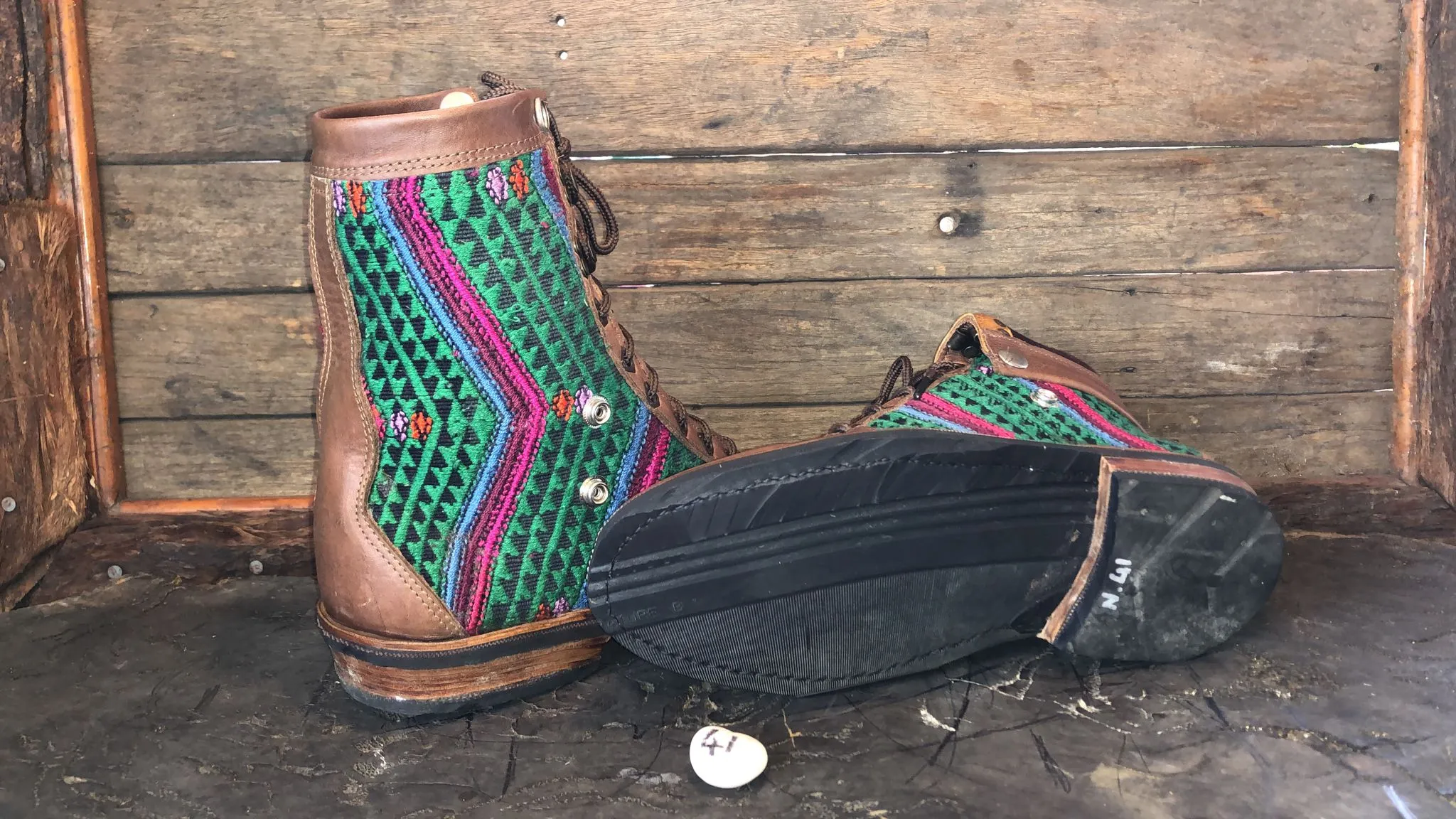 Size 41 Gypsy Boots - Pink Stripe on Green