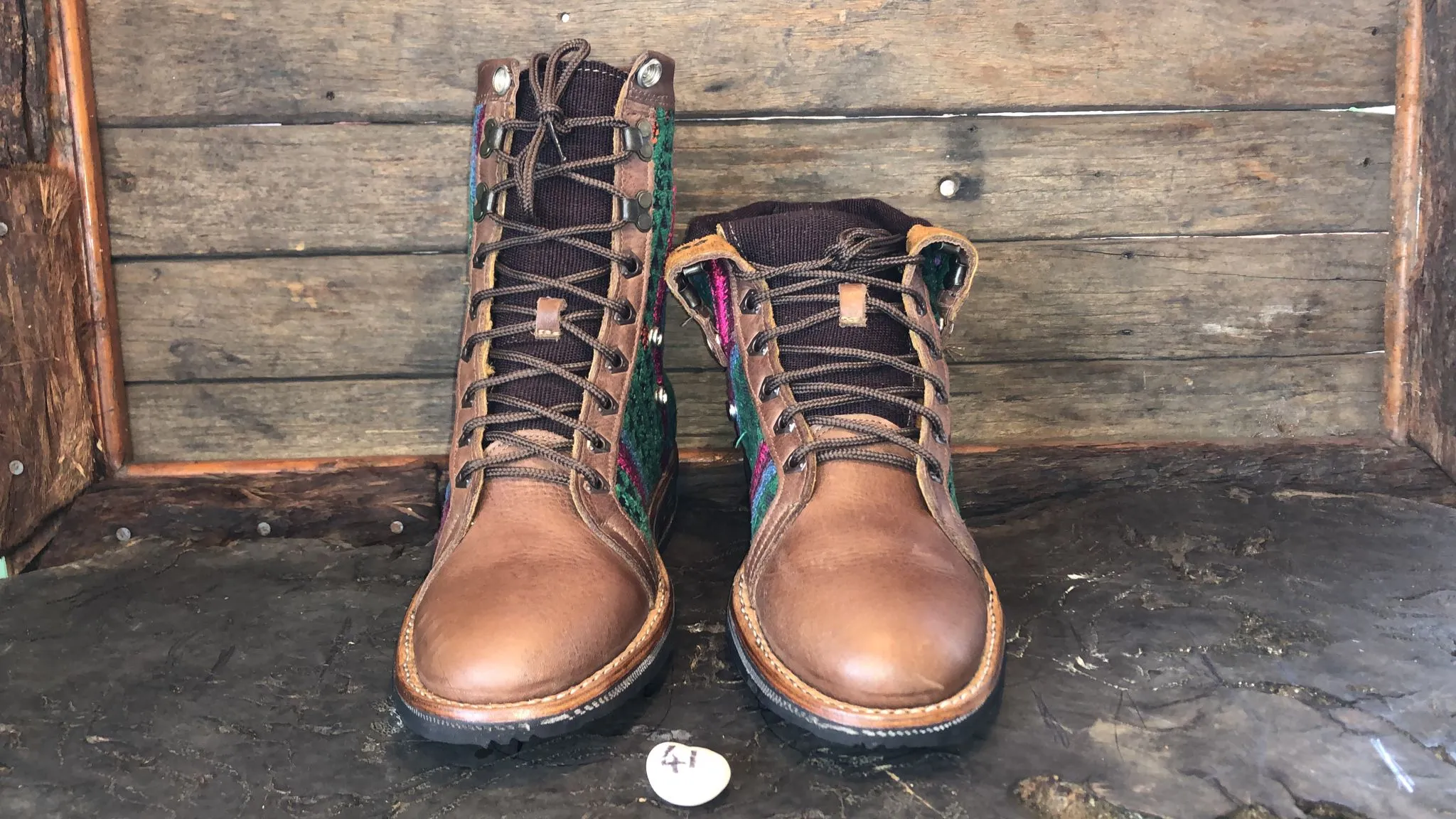 Size 41 Gypsy Boots - Pink Stripe on Green