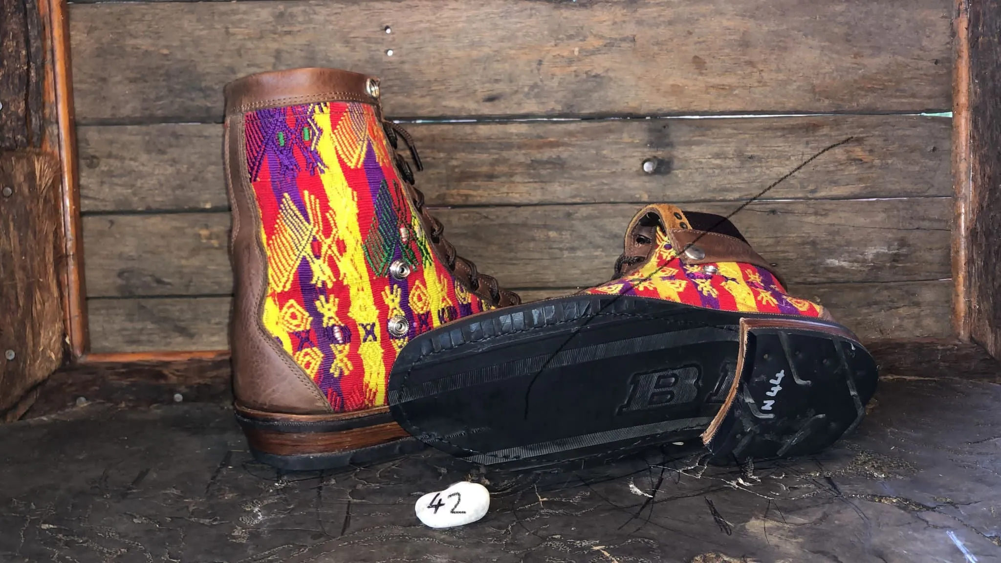 Size 45 Gypsy Boots - Birds on Red and Yellow