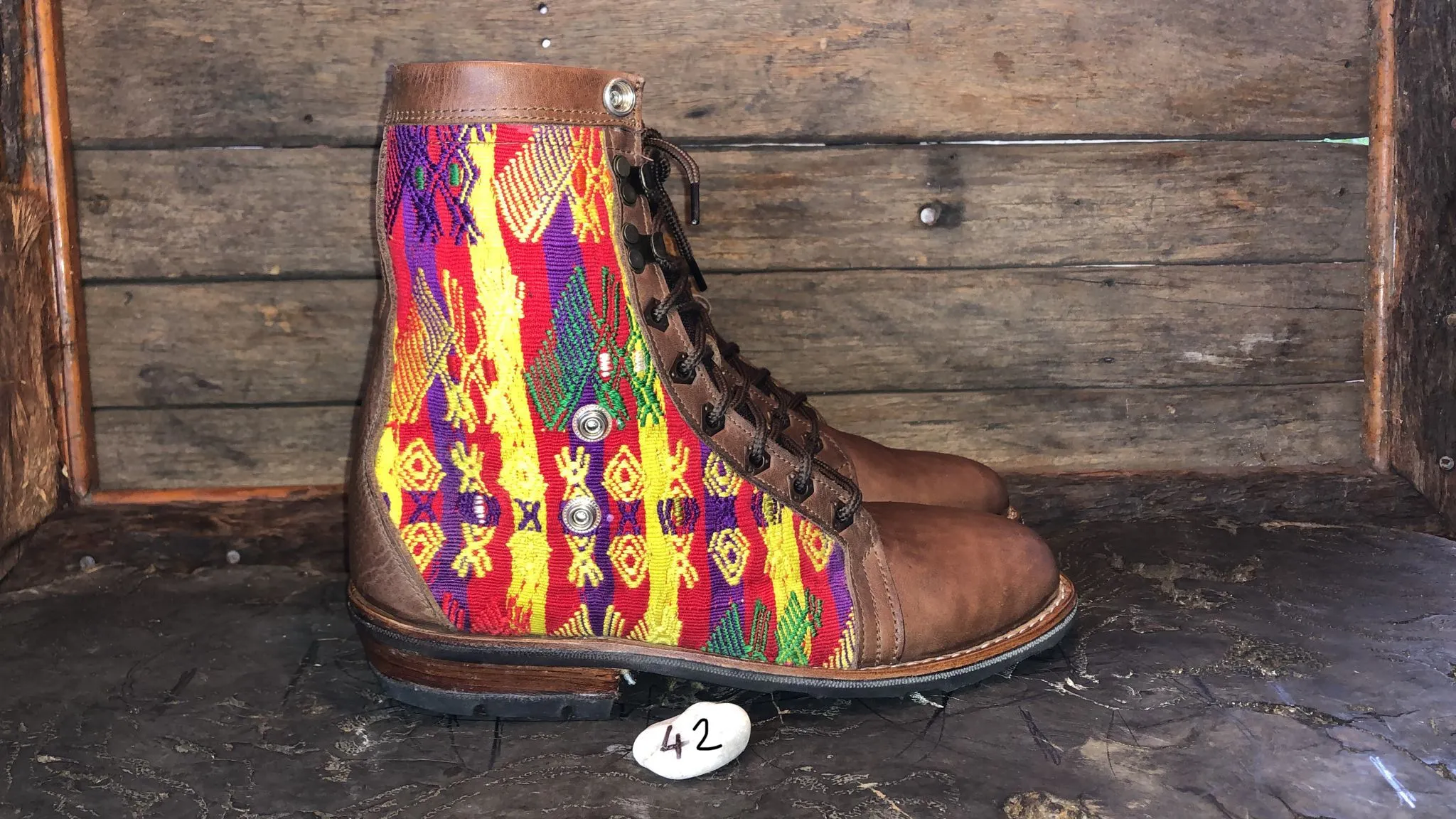 Size 45 Gypsy Boots - Birds on Red and Yellow