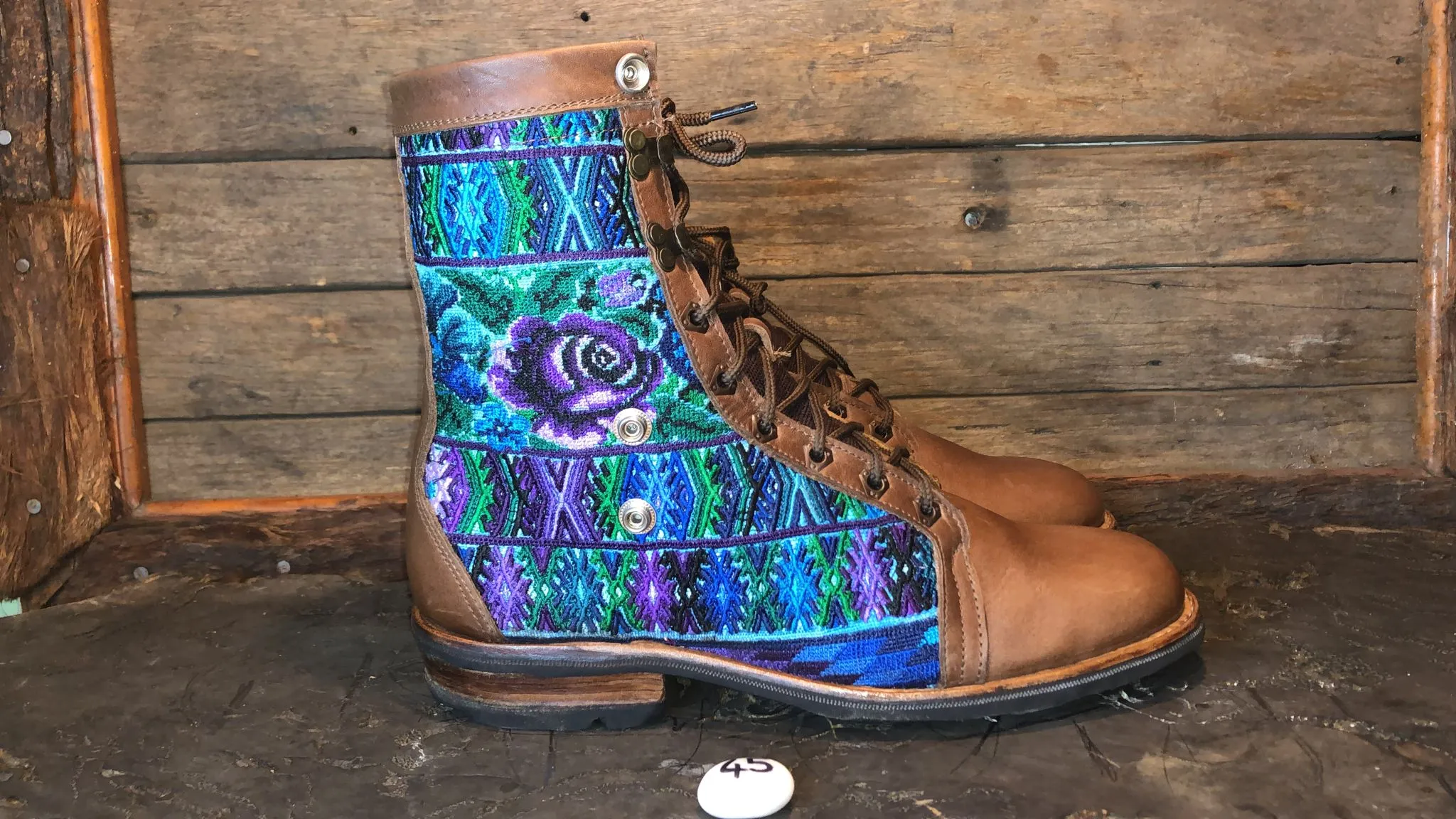Size 45 Gypsy Boots - Purple Roses and Blue