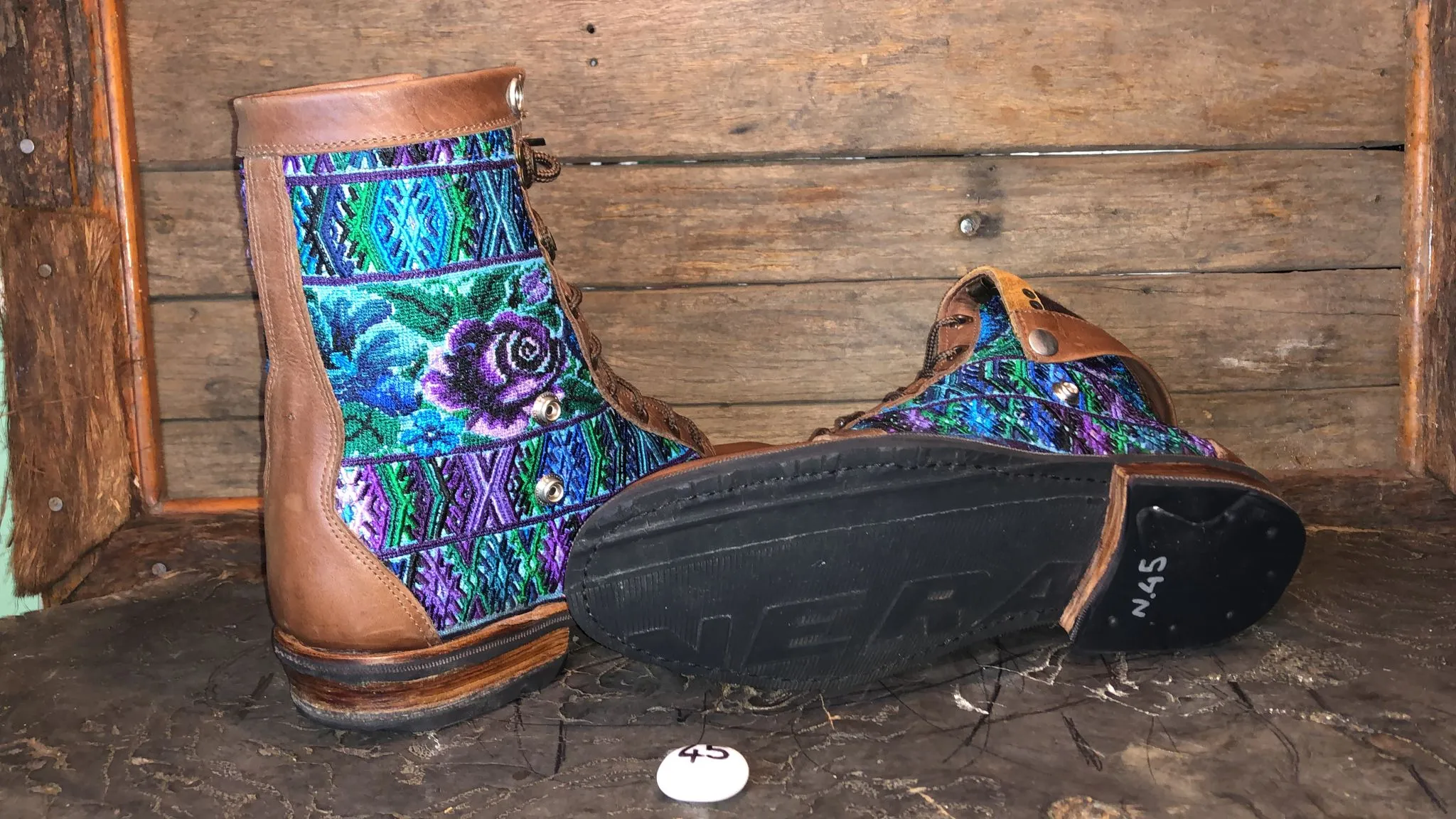 Size 45 Gypsy Boots - Purple Roses and Blue