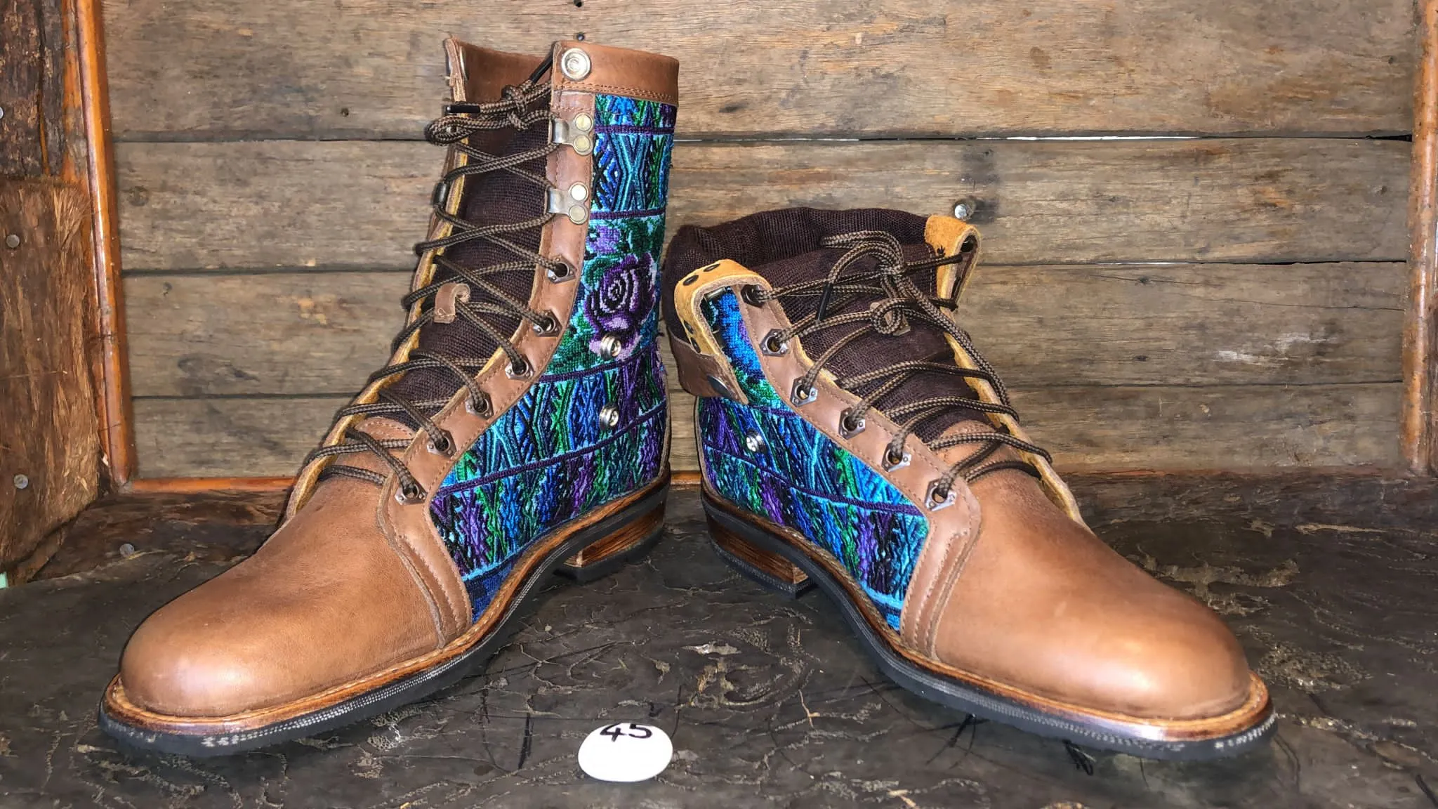 Size 45 Gypsy Boots - Purple Roses and Blue